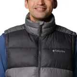 Chaleco acolchado Columbia Pike Lake II para hombre, con aislante térmico y tecnología termorreflectante Omni-Heat. Diseño color block en negro y naranja.