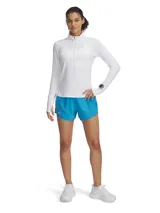 Short deportivo Under Armour Fly By 3 para mujer, color celeste, con cintura elástica, logo estampado en la pierna izquierda y bolsillo lateral con cierre.