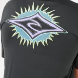Remera de lycra negra de manga corta con logo Rip Curl estampado en el pecho.