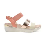 Sandalias bajas Korium Confort Marie con plataforma blanca y tiras de cuero sintético en color rosa, dorado y beige.