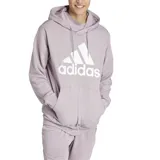Sudadera con capucha de felpa suave, color gris, con logo lineal de adidas en el frente.