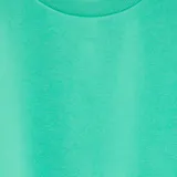 Buzo de felpa perchada liso color verde agua, de corte clásico con cuello redondo y mangas largas.