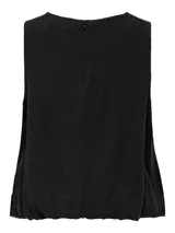 Top negro sin mangas con cuello redondo y ruedo elastizado. Incluye cierre trasero con cremallera.