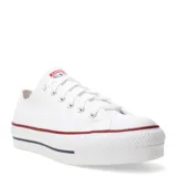 Championes urbanos Converse Chuck Taylor All Star Lift, color blanco, con plataforma doble apilada, capellada de lona de algodón, etiqueta tejida en la lengüeta y puntera de goma.