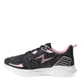 Championes grises con detalles en rosa y amarillo flúor, con suela blanca.