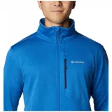 Campera polar Columbia Park View Fleece, color azul jaspeado, con cierre frontal completo, cuello alto, bolsillos laterales con cierre y bolsillo en el pecho con cierre vertical en color verde lima. Cuenta con tecnología Omni-Wick, puños elásticos con orificios para pulgares y protector de barbilla.