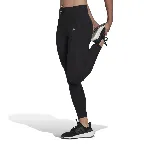 Calza de running Adidas, color negro, con cintura alta y cordón ajustable.