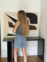 Short de jean celeste, de tiro alto y corte semi baggy.