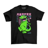 Remera negra con estampado de Reptar, personaje de Rugrats, y texto en japonés.