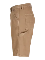 Short de jean color marrón claro, corte holgado, con bolsillos laterales y traseros.