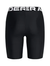Calza corta de lycra negra Under Armour HeatGear, con cintura alta con logo y logo estampado en la pierna izquierda.
