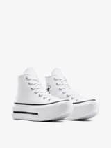 Championes Converse Chuck Taylor All Star Lift de caña alta, color blanco, con plataforma y detalles en negro.
