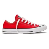Zapatillas bajas de tela en color rojo, con puntera de goma y suela blanca.