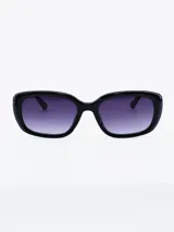 Lentes de sol negros con marco rectangular y lentes degradé de negro a violeta.