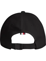 Gorra de béisbol negra de algodón con logo de Tommy Hilfiger bordado en blanco en el frente.