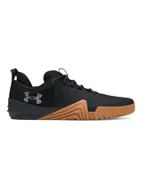 Zapatillas de entrenamiento Under Armour Tribase Reign 6, color negro con suela marrón.