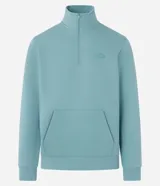Buzo deportivo verde agua para hombre, confeccionado en algodón y poliéster. Cuenta con cuello alto con cremallera, manga larga con ajustes, bolsillo canguro y doble tejido interno.