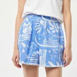 Short de gasa de algodón color celeste con estampado all over en blanco.