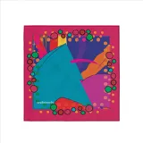 Pañuelo cuadrado de seda premium con estampado abstracto multicolor.