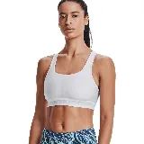 Top deportivo Under Armour Crossback Mid Bra, color blanco, ideal para entrenamientos de impacto medio como gym, ciclismo o clases de fitness.