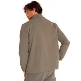 Chaqueta negra de twill de algodón con cierre frontal a presión, bolsillos superiores en el pecho y en la parte inferior, puños elásticos, forro con logo de Caterpillar y bolsillo interior en el pecho.