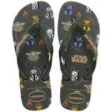 Ojotas Havaianas con estampado de Star Wars, con tiras verdes y suela gris.