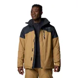 Campera de esquí Columbia Last Tracks Jacket para hombre, color marrón claro con detalles en negro. Impermeable, transpirable y termorreflectante, con capucha ajustable y extraíble, faldón para nieve, bolsillos con cremallera y dobladillo ajustable.