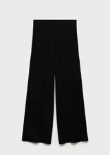 Pantalón wide leg color marrón, de tejido de punto fino, con cintura elástica y tiro alto.