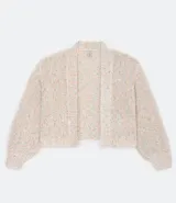 Campera corta de tejido de punto multicolor con mangas abullonadas y puños ajustados.