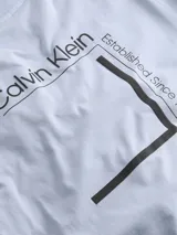 Remera celeste de algodón con cuello redondo y mangas cortas. Presenta el logo de Calvin Klein bordado en el pecho. Corte regular.