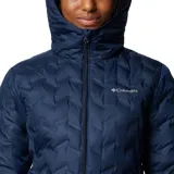 Campera Columbia Delta Ridge II para mujer, color azul marino, con capucha y cierre frontal. Cuenta con tecnología termorreflectante Omni-Heat™ y HeatSeal™ para mantener el calor, y Omni-Shield™ para repeler la humedad.