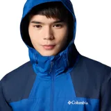 Campera impermeable Columbia Inner Limits III para hombre, color azul con detalles en azul marino. Confeccionada en poliéster 100% reciclado con tecnología Omni-Tech™ y costuras selladas. Cuenta con capucha ajustable, bolsillos con cremallera, puños ajustables y dobladillo con cordón.