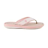 Ojotas blancas con base color rosa pálido y tiras blancas con logo de la marca en rosa.