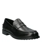 Mocasín italiano de cuero negro, con plantilla de cuero y suela de goma.