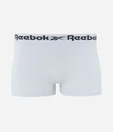 Calzoncillo bóxer blanco de poliéster y elastano, con cintura elástica negra con el logo de Reebok en blanco.