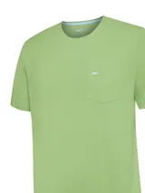 Remera verde claro de algodón, con cuello redondo, manga corta y bolsillo en el pecho.