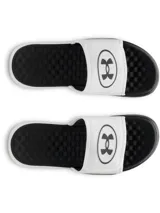Sandalias Under Armour Ignite Pro 8 SL, color negro con suela blanca y logo en la tira superior.
