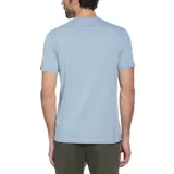 Remera celeste de algodón con estampa frontal de un pingüino blanco dentro de un rectángulo con fondo verde y texto "Original Penguin".