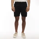 Short negro de gabardina con cintura elastizada y cordón de ajuste.