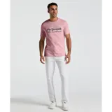 Remera rosa de algodón con estampa frontal del logo de Original Penguin en azul marino.