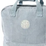 Mochila Rip Curl celeste de pana con logo bordado y bolsillo frontal.