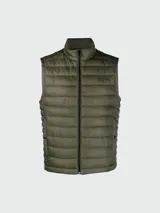 Chaleco verde militar plegable con cierre frontal y logo tonal de la marca Boss.