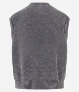 Chaleco masculino de punto con cuello en V, diseño boxy, barras contrastantes y efecto desteñido.