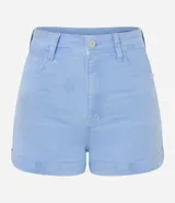 Short de sarga negro con cintura alta, bolsillos delanteros y traseros.