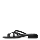Sandalias negras con tiras finas cruzadas y suela plana.