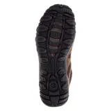 Bota de senderismo Merrell Yokota 2 Mid WP color marrón, con detalles en negro y naranja. Fabricada con gamuza y malla resistente a la abrasión, con membrana impermeable y suela de goma.