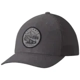 Gorra de béisbol Columbia color beige con paneles traseros de malla azul marino y logo de la marca bordado en el frente.