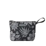 Bolso de mano Rip Curl con estampado floral en tonos grises sobre fondo negro. Tiene cierre superior y asa de mano.