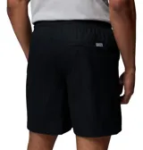 Short de baño negro con cintura elástica ajustable con cordón, calzoncillo interior de malla, bolsillos laterales y bolsillo trasero con cierre.