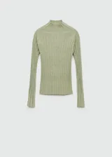 Jersey de punto fino negro, con cuello perkins, diseño entallado y manga larga.